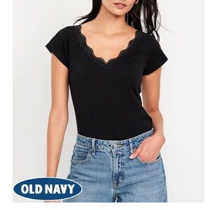 Old Navy Black Lace Accent Short Sleeve Top